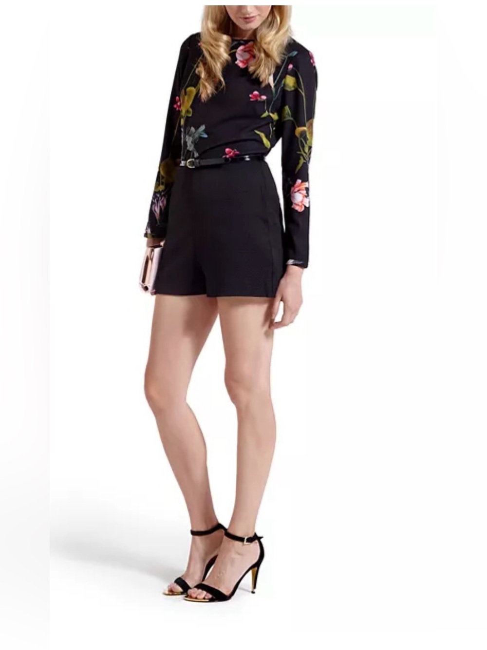 Ted Baker Imia Black Floral & Bird Print Romper Size 8